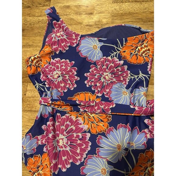 Jones New York One Piece Swimsuit Floral One Shoulder Tie Waist Medium Beach - Picture 9 of 10